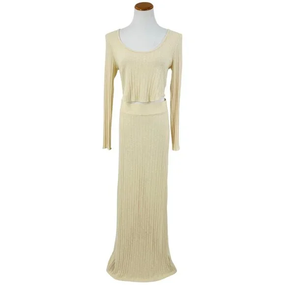 NWOT Free People Knit Co-Ord Top Maxi Skirt Set | Coastal Soft Girl Minimalist L - Picture 2 of 16